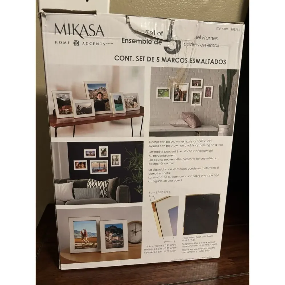 NEW Mikasa Enamel Frames Set Of 5 White Picture Frame 8x10 (1), 5x7 (2), 4x6 (2)